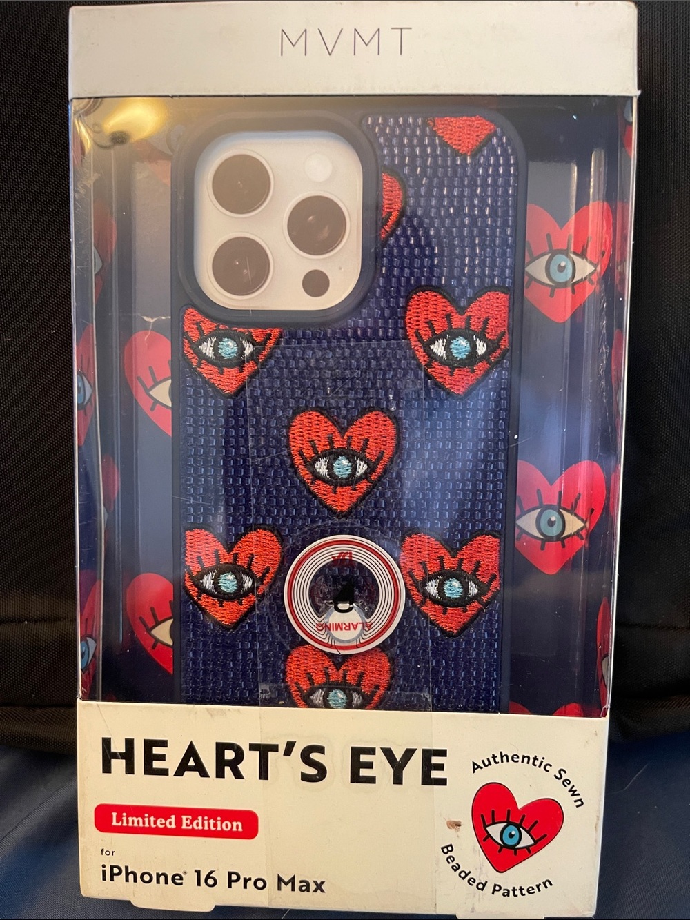 MVMT Navy Blue Heart's Eye iPhone 16 Pro Max Case with Red Heart Pattern